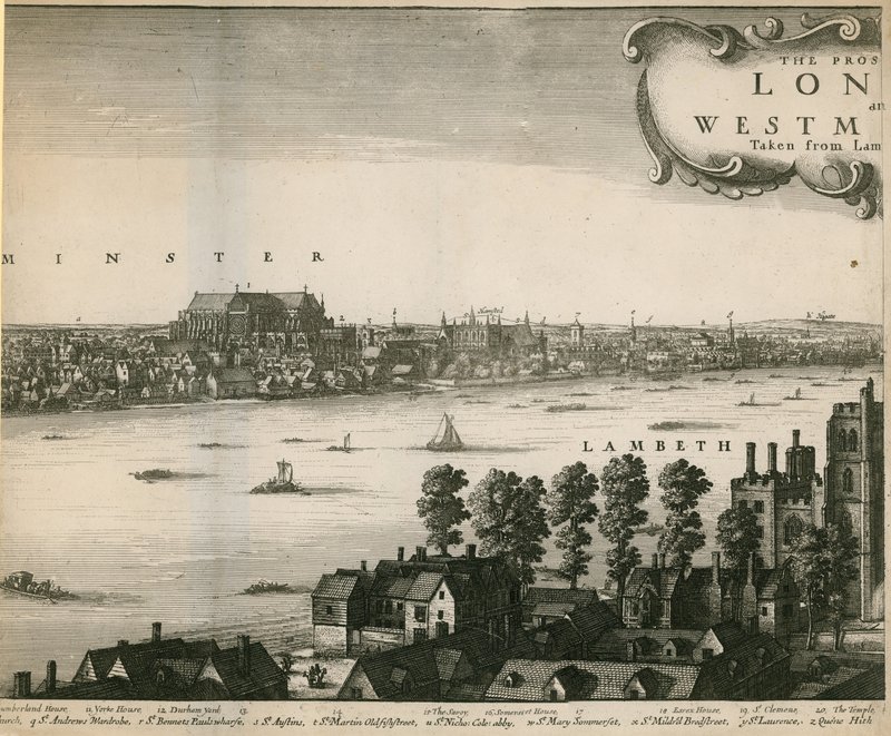 Lontoon ja Westminsterin mahdollisuus otettu Lambethilta tekijältä Wenceslaus Hollar