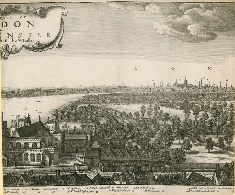 Lontoon ja Westminsterin mahdollisuus otettu Lambethilta tekijältä Wenceslaus Hollar