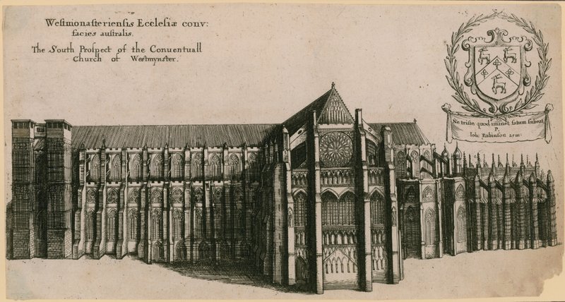 Westminsterin konventuaalisen kirkon etelänäkymä Lontoossa tekijältä Wenceslaus Hollar