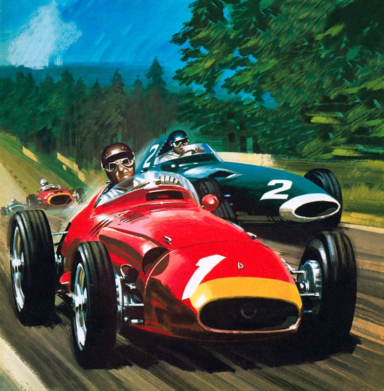 Juan Manuel Fangio (litografia) tekijältä Wilf (20th century) Hardy