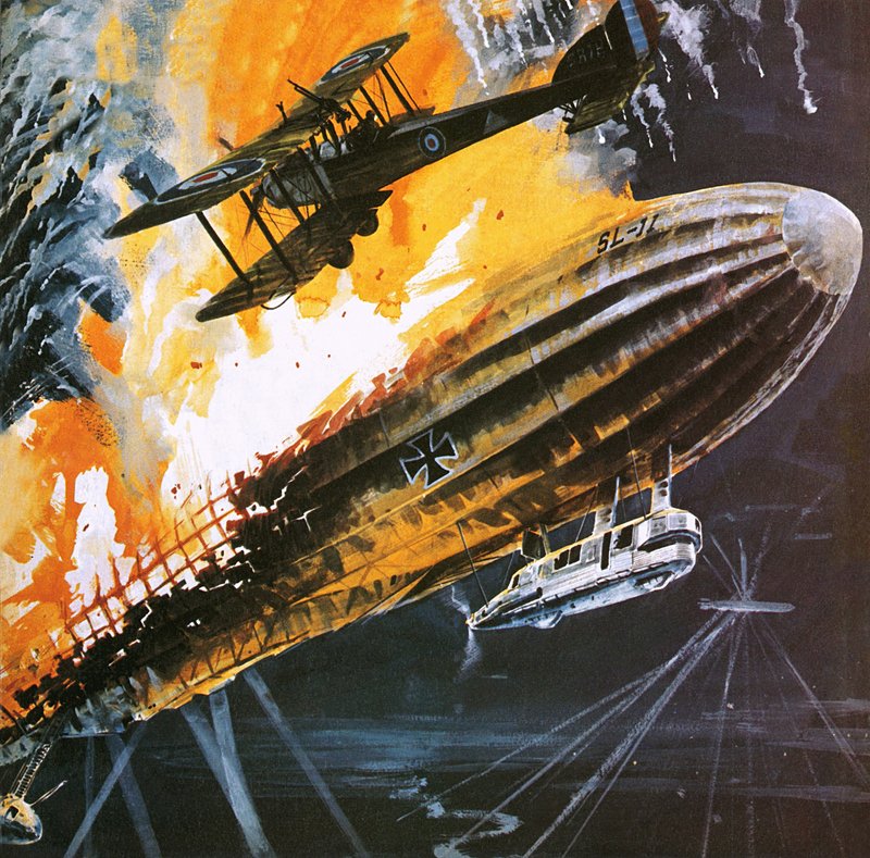 Zeppeliinin alasampuminen ensimmäisen maailmansodan aikana tekijältä Wilf (20th century) Hardy
