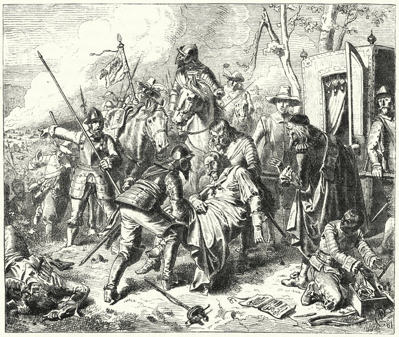 Kreivi Tilly haavoittui kuolemaan Rainin taistelussa vuonna 1632 tekijältä Wilhelm Camphausen