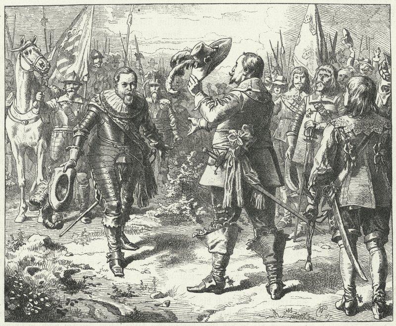 Ruotsin Gustavus Adolphuksen ja Saksin vaaliruhtinas Johanneksen I:n tapaaminen Dubenissa, 1631 tekijältä Wilhelm Camphausen