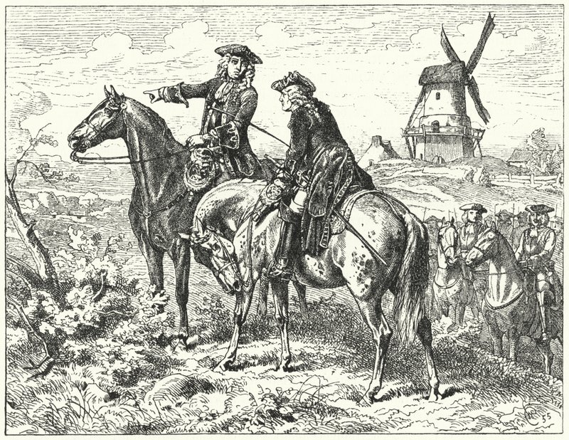Marlboroughin herttua ja Savoyn prinssi Eugene Malplaquetin taistelussa tekijältä Wilhelm Camphausen