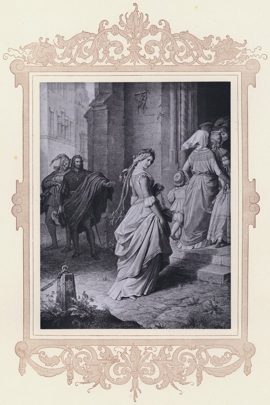 Gretchen, menossa kirkkoon (litho) tekijältä Wilhelm von (after) Kaulbach