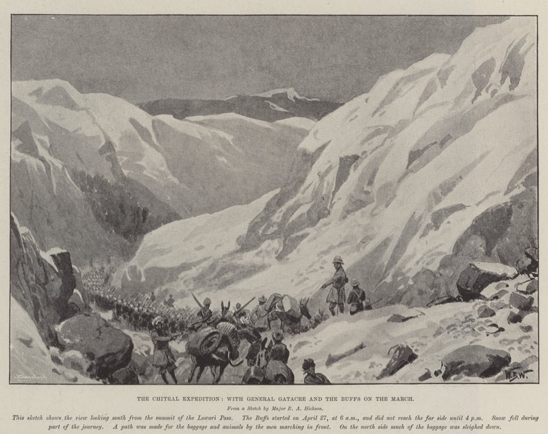 Chitral Expedition, kenraali Gatacre ja Buffs maaliskuussa tekijältä William Barnes Wollen