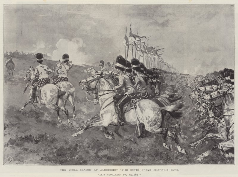 Harjoituskausi Aldershotissa, Scots Greysin tykkien lataus tekijältä William Barnes Wollen