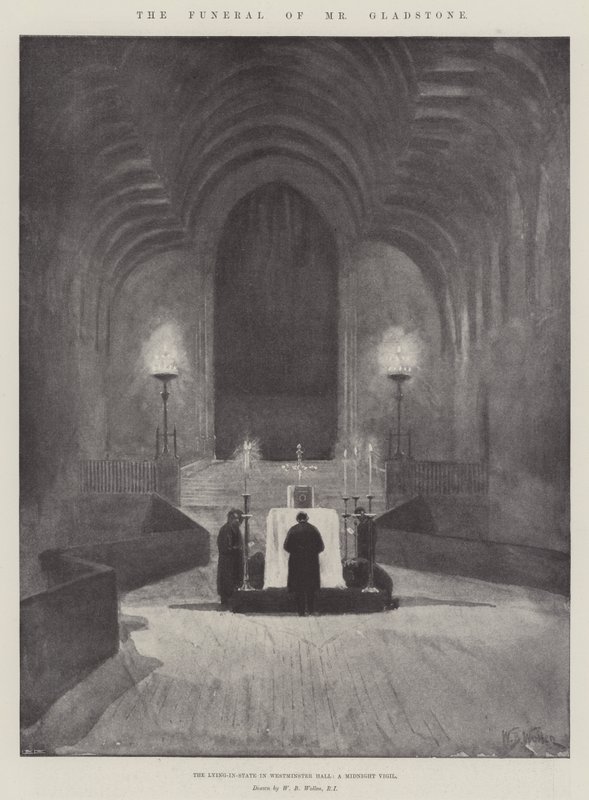 Mr Gladstonen hautajaiset, makaavan osavaltion Westminster Hallissa, keskiyön vigilia tekijältä William Barnes Wollen