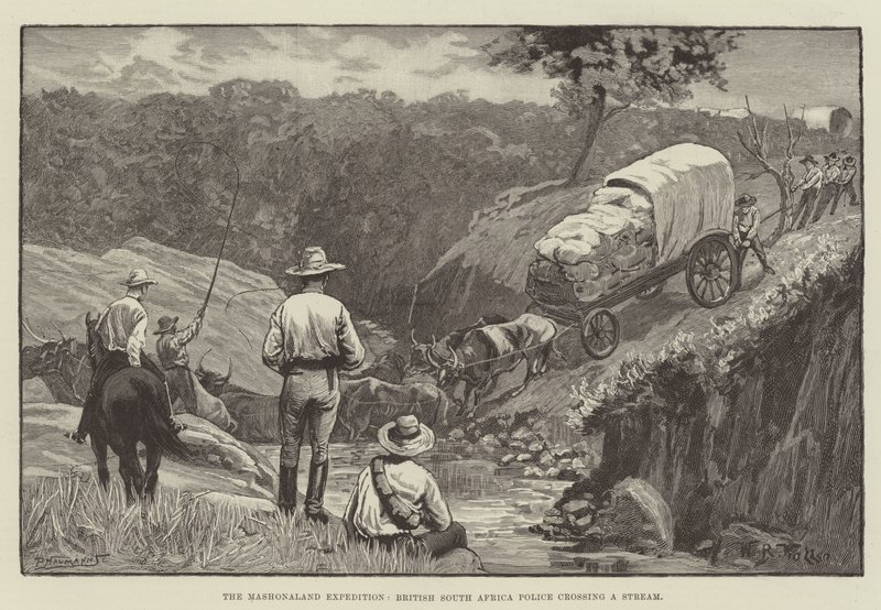 Mashonaland Expedition, Brittiläinen Etelä-Afrikan poliisi ylittämässä virtaa tekijältä William Barnes Wollen