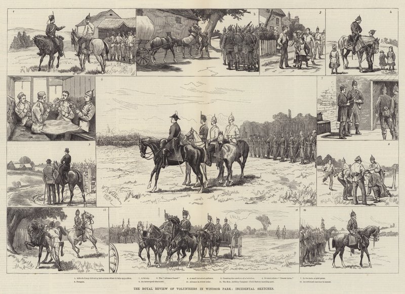 The Royal Review of Volunteers in Windsor Park, Incidental Sketches tekijältä William Barnes Wollen
