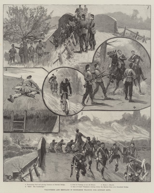 Vapaaehtoiset ja vakituiset työntekijät Middlesex-koulutuksessa Outpost Duty -palvelua varten tekijältä William Barnes Wollen