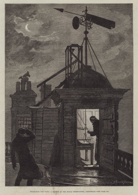 Tuulen mittaaminen, luonnos Royal Observatoryssa, Greenwich tekijältä William Bazett Murray