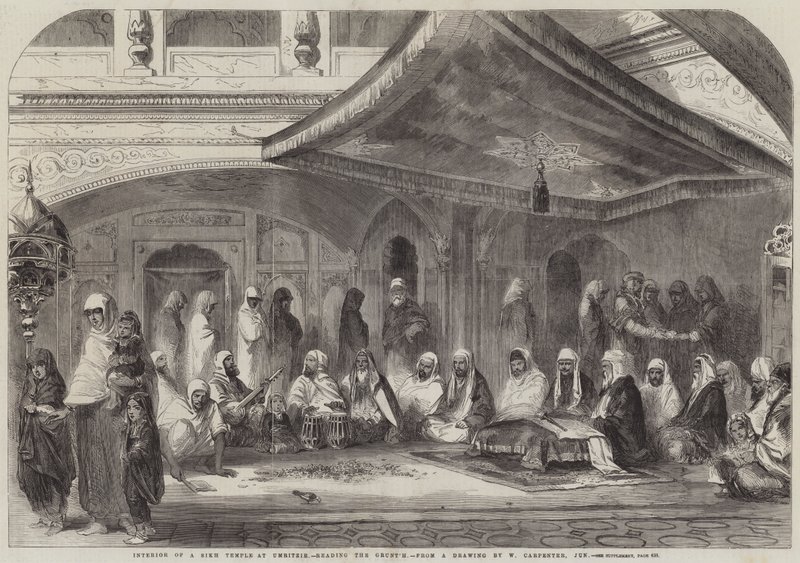Umritzirin sikhitemppelin sisustus lukemassa Grunt