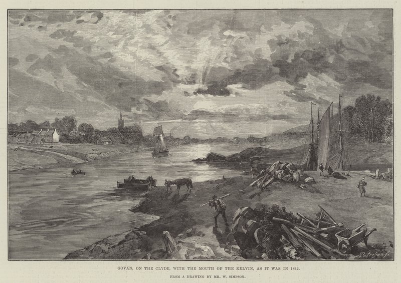 Govan, Clydellä, Kelvinin suulla, kuten se oli vuonna 1842 tekijältä William Crimea Simpson