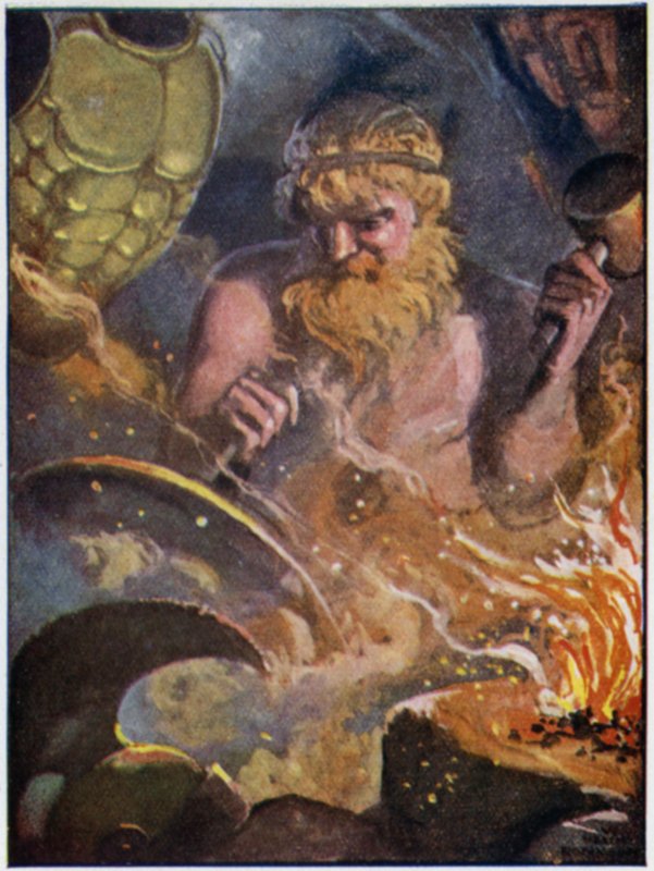 Akilleuksen käsivarsien valmistus tekijältä William Heath Robinson