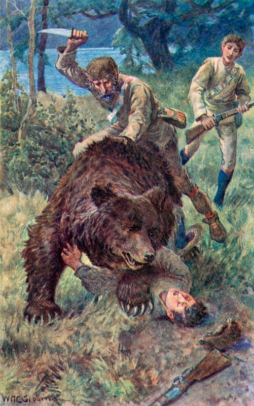 Vanha Jake hyppäsi karhun perässä ja ajoi terävän veitsensä kotiin tekijältä William Henry Charles Groome