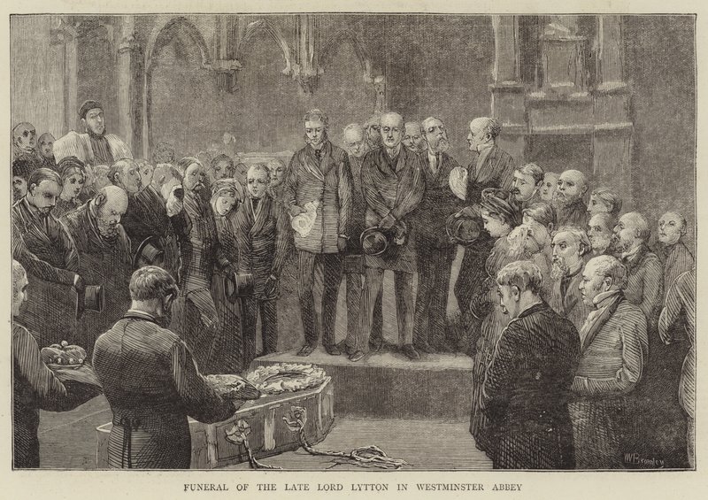 Edesmenneen lordi Lyttonin hautajaiset Westminster Abbeyssa tekijältä William III Bromley
