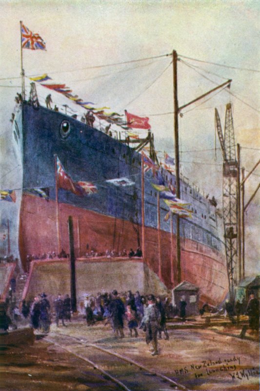Taisteluristeilijä "Uusi-Seelanti" varastossa, 1912 tekijältä William Lionel Wyllie