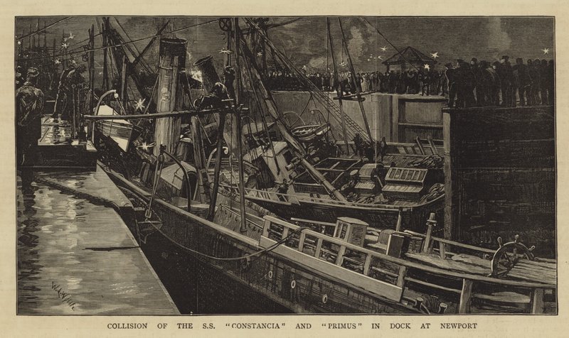 SS Constancian ja Primuksen törmäys Dockissa Newportissa tekijältä William Lionel Wyllie