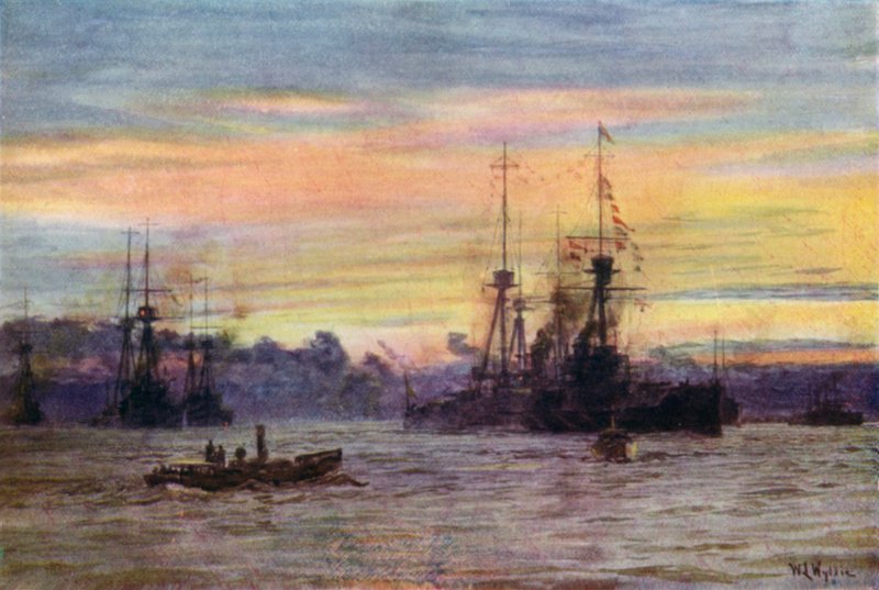 Dreadnoughtien ankkurointi, 1912 tekijältä William Lionel Wyllie