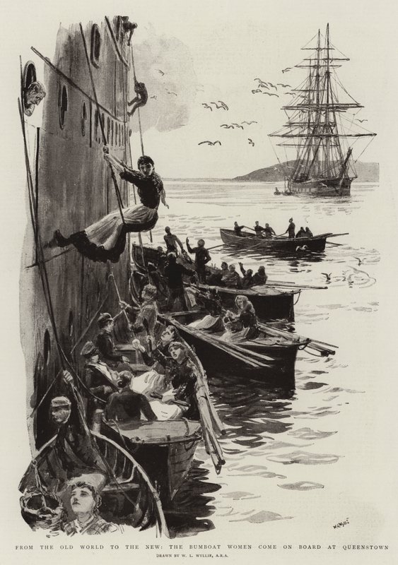 Vanhasta maailmasta uuteen Bumboat Womenin kyytiin tulevat Queenstownissa tekijältä William Lionel Wyllie