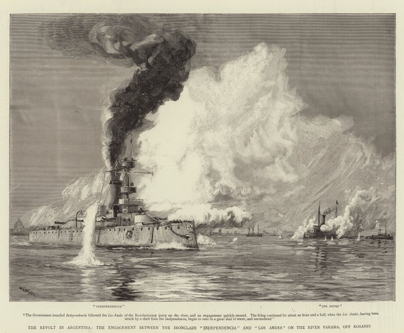 Kapina Argentiinassa, Ironclads Independencian ja Los Andien välinen kihla Parana-joella, Rosariossa tekijältä William Lionel Wyllie