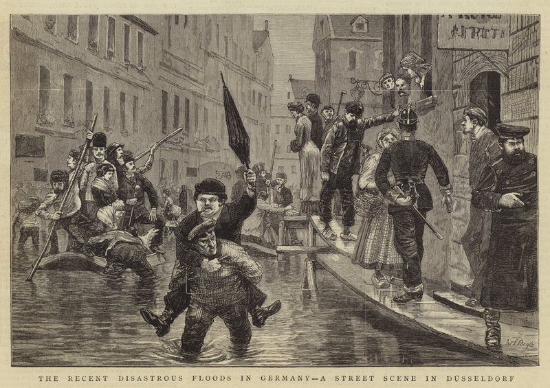 Viimeaikaiset katastrofaaliset tulvat Saksassa, katukohtaus Düsseldorfissa tekijältä William Lockhart Bogle
