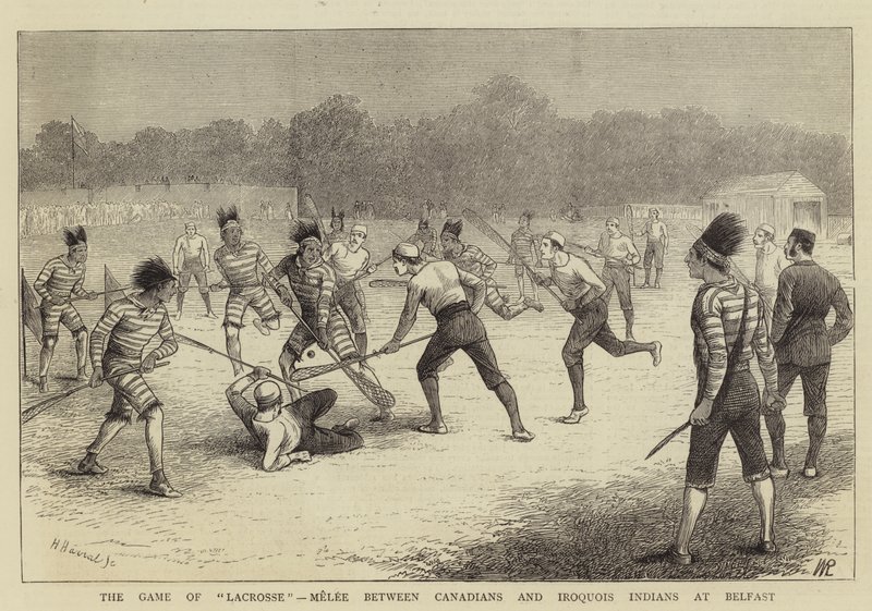 Lacrosse, lähitaistelu kanadalaisten ja irokeesi-intiaanien välillä Belfastissa tekijältä William Ralston