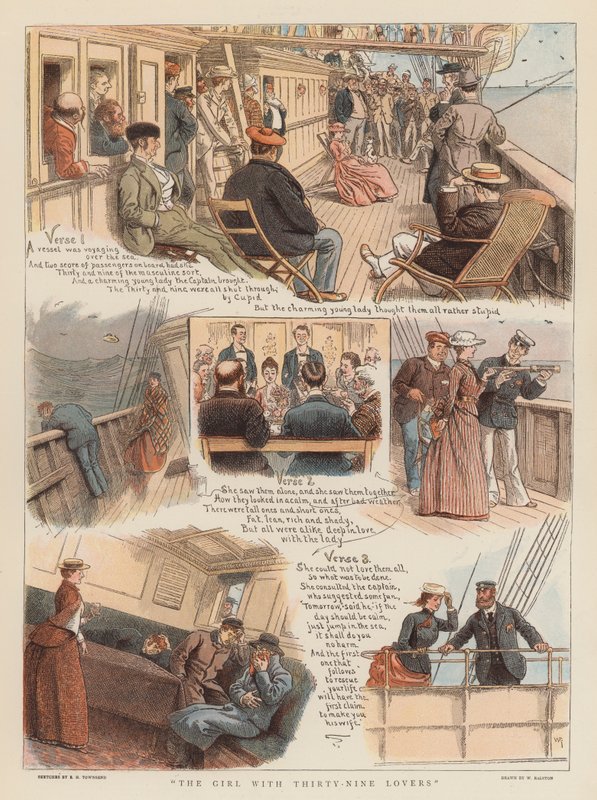 Tyttö, jolla on kolmekymmentäyhdeksän rakastajaa (chromolitho) tekijältä William Ralston