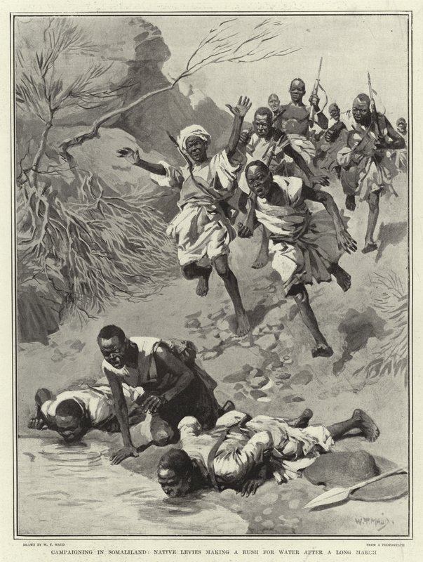 Somalimaassa kampanjoidaan, alkuperäisasukkaat pyrkivät pitkän marssin jälkeen veteen tekijältä William T. Maud