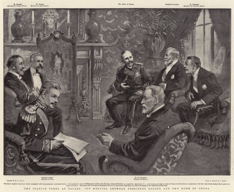 Italian laivasto Toulonissa, presidentti Loubetin ja Genovan herttuan tapaaminen tekijältä William T. Maud