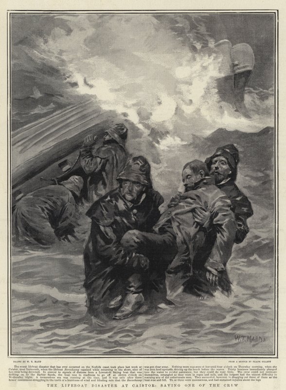Pelastusveneen katastrofi Caistorissa, pelastaen yhden miehistön jäsenistä tekijältä William T. Maud