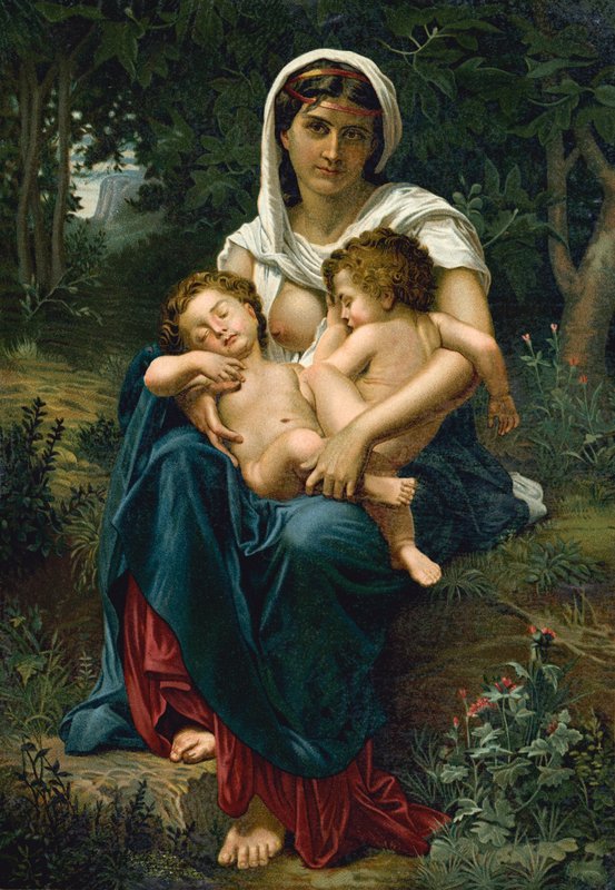 Hyväntekeväisyys (chromolitho) tekijältä William Adolphe (after) Bouguereau