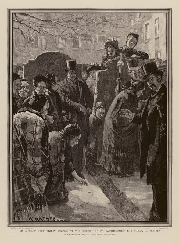 Pitkäperjantai Pyhän Bartholomew Suuren kirkossa, Smithfield (kaiverrus). tekijältä William (after) Hatherell