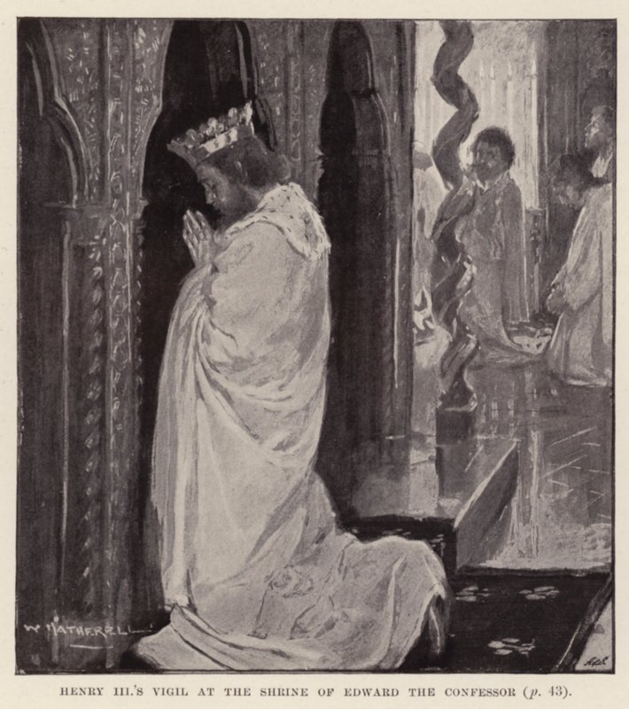 Henrik III:n valvojaiset Edvard Tunnustajan pyhäkössä (litografia) tekijältä William (after) Hatherell