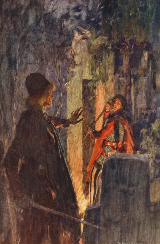 Shakespearen Romeo ja Julia: näytös V, kohtaus III (värilitografia). tekijältä William (after) Hatherell