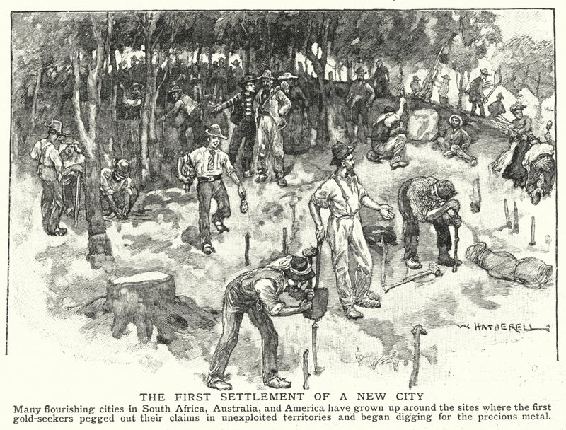 Uuden kaupungin ensimmäinen asutuspaikka (litho) tekijältä William (after) Hatherell