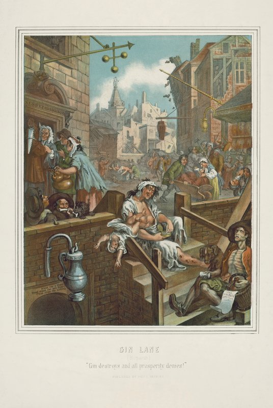 William Hogarthin Gin Lanen kromolitografia (chromolitho) tekijältä William (after) Hogarth