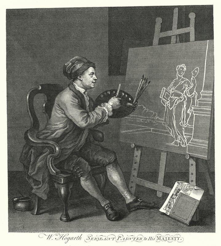 Englannin taiteilija William Hogarthin omakuva (kaiverrus) tekijältä William (after) Hogarth