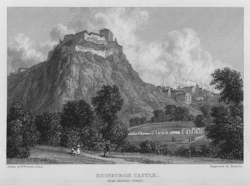 Edinburgh Castle, from Princes Street (engraving) tekijältä William (after) Westall