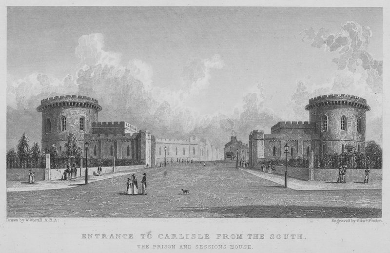 Entrance to Carlisle from the South, the Prison and Sessions House (engraving) tekijältä William (after) Westall