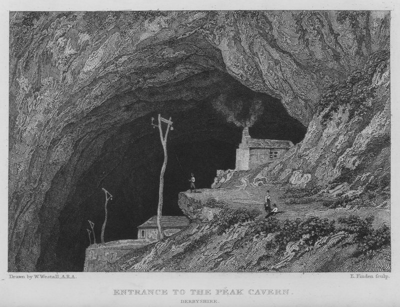 Sisäänkäynti Peak Caverniin, Derbyshire (kaiverrus) tekijältä William (after) Westall