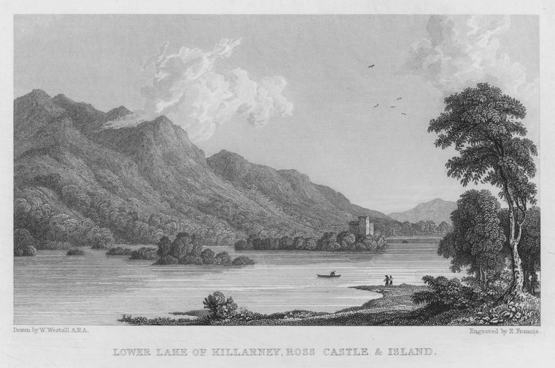 Killarneyn, Rossin linna ja saari (kaiverrus) alajärvi (kaiverrus) tekijältä William (after) Westall
