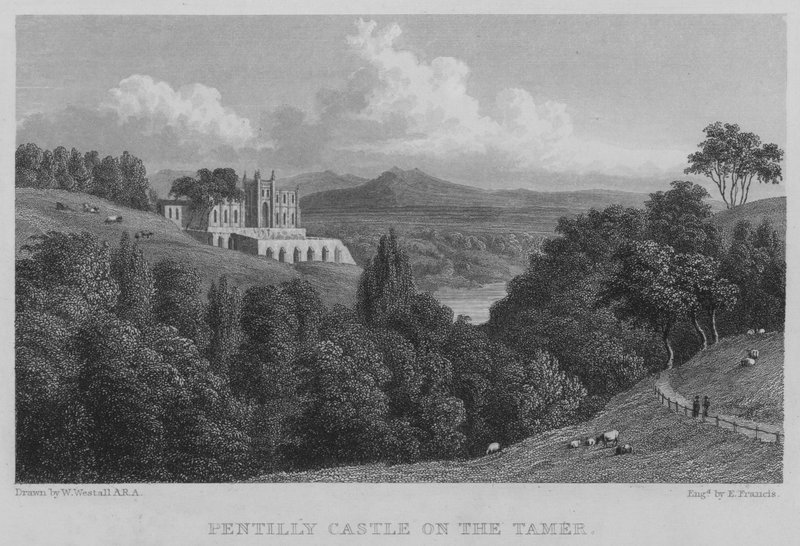 Pentillie Castle on the Tamer (kaiverrus) tekijältä William (after) Westall
