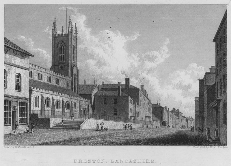 Preston, Lancashire (kaiverrus) tekijältä William (after) Westall