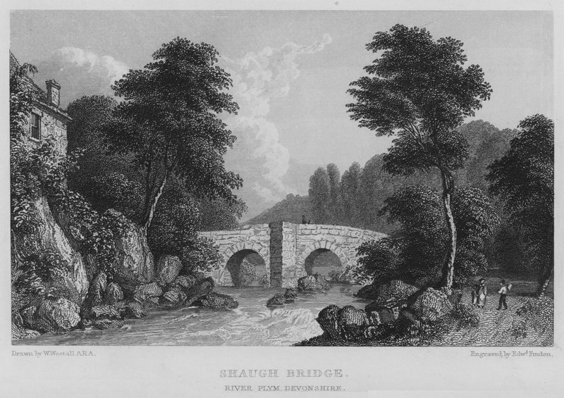 Shaugh Bridge, River Plym, Devonshire (kaiverrus) tekijältä William (after) Westall