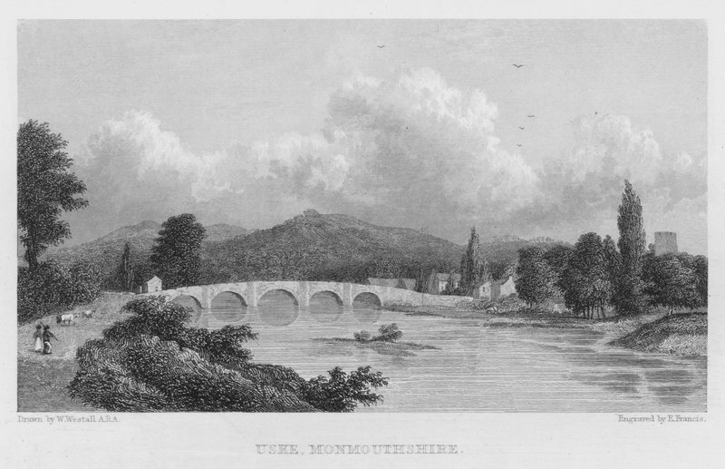 Uske, Monmouthshire (kaiverrus) tekijältä William (after) Westall