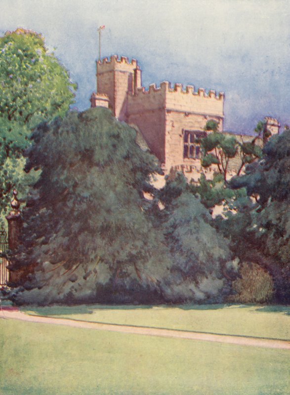 Wadham College Trinity Collegen puutarhasta käsin (värilitografia). tekijältä William Ainsworth Wildman