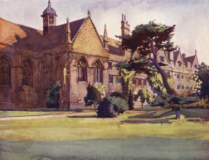 Wadham Collegen puutarha (värilitro) tekijältä William Ainsworth Wildman