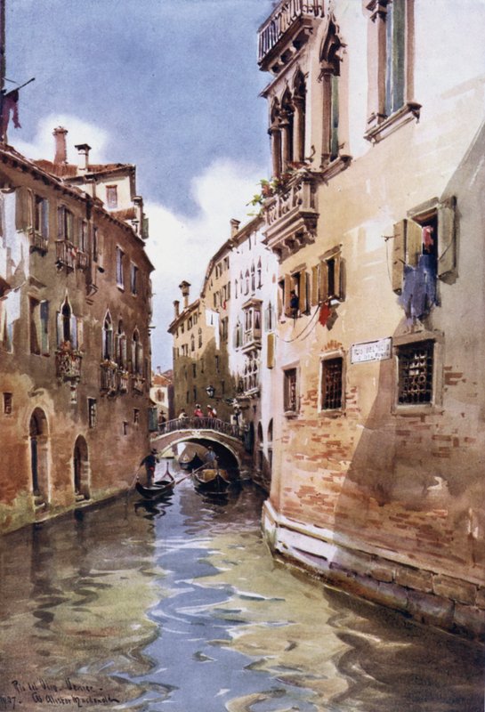 Rio del Olio, Venetsia, Italia (väri litho) tekijältä William Alister Macdonald